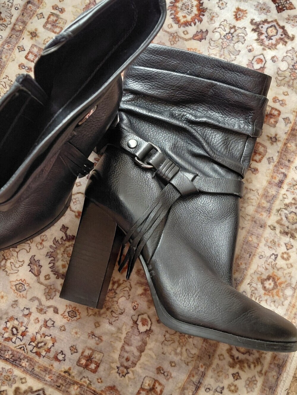 Women’s Black Leather Block Heel Goth Minimalist Ankle Boots
